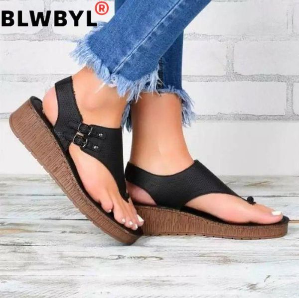 

sandals women 2021 heels platform wedges shoes for summer sandalias mujer casual flip flops plus size 43, Black