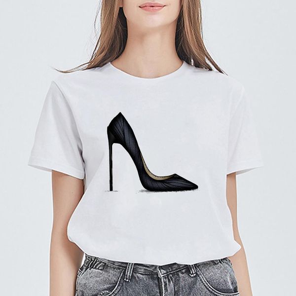 

fashion cool summer high-heeled shoes t-shirt casual hipster punk hip hop vestidos aesthetic retro streetwear t shirts women, White