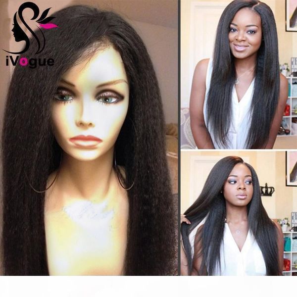 

italian yaki human hair lace front wigs brazilian virgin hair full lace human hair wigs kinky straight glueless lace wig, Black;brown