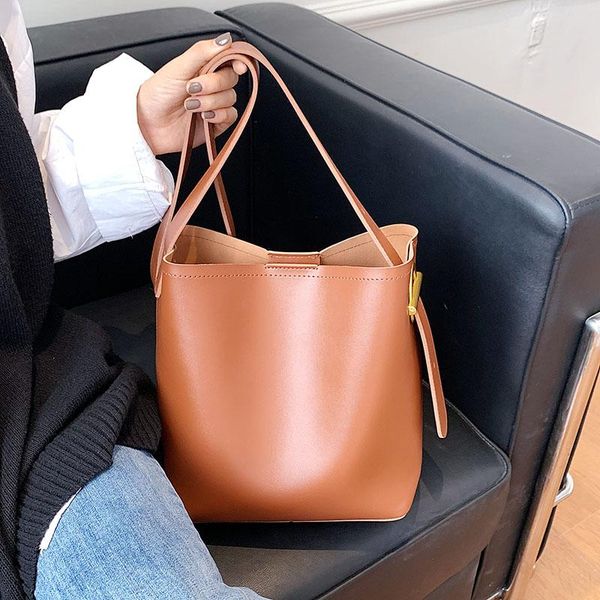 

evening bags fashion leather tote bag 2021 large capacity simple bucket designer brand shoulder shopper spring autumn women's