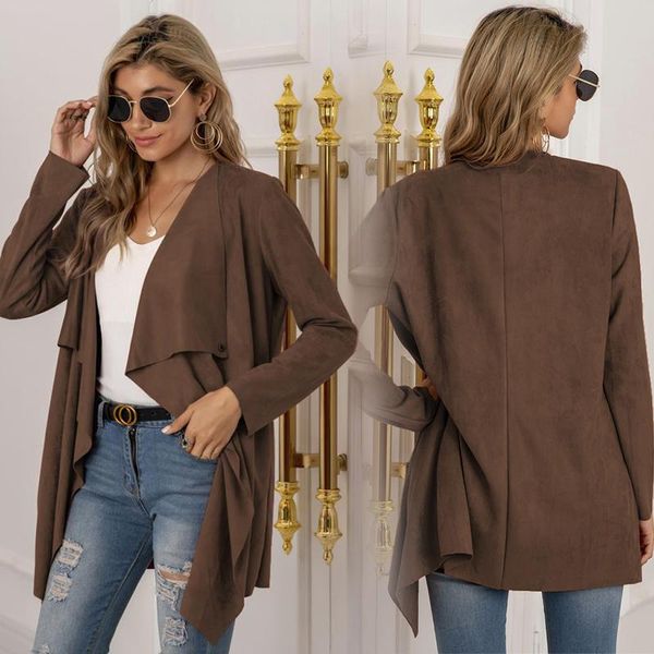 

women's wool & blends long-sleeved lapel loose shirt 2021 autumn cardigan, Black