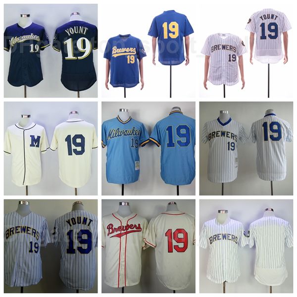 

retror 1913 1948 vintage baseball 19 robin yount jersey men retire pinstripe pullover white beige navy blue team all stitched quality, Blue;black