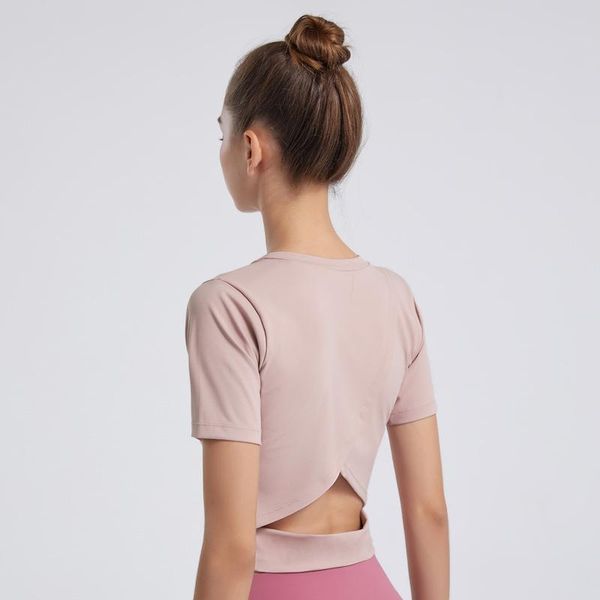 

2021 hollow yoga women gym wear short sleeve workout clothes for women short sports t-shirt ladies fitness shirt pink black
