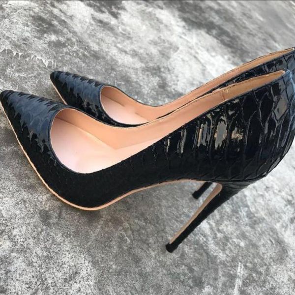 

dress shoes heel pumps summer snakeskin high heels 12cm ladies shoe pointed toe shallow fashion single brand women, Black