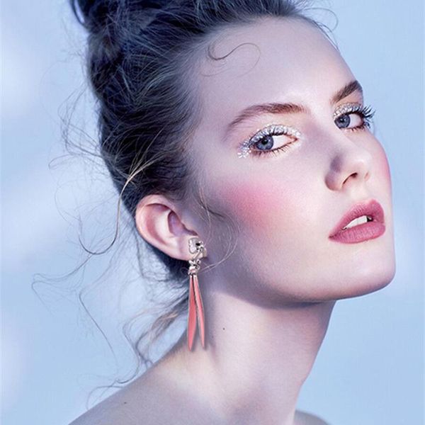 

dangle & chandelier hz 2021 lovely s925 shiny rhinestone pink long ear glaze metal design drop earrings for women girls party gift, Silver