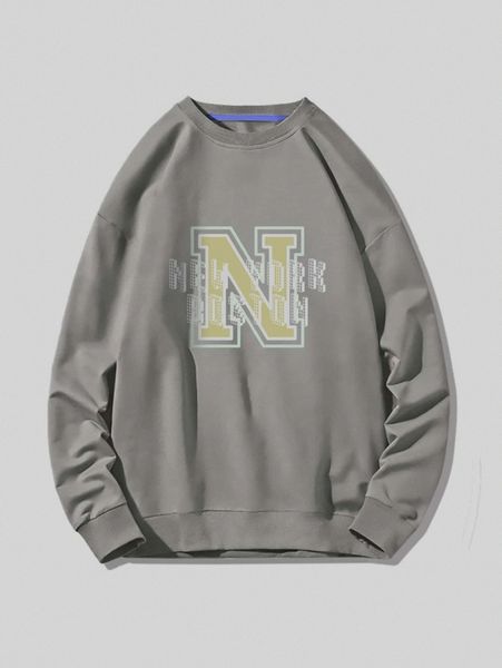 

men geo & letter graphic pullover k3cx#, Black