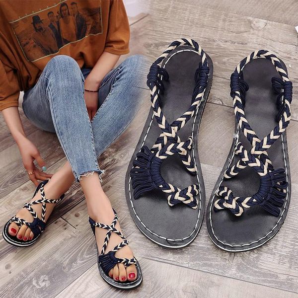 

2021 summer new large round head flat heel hollowed out cloth back casual barefoot low heel fashion sandals, Black