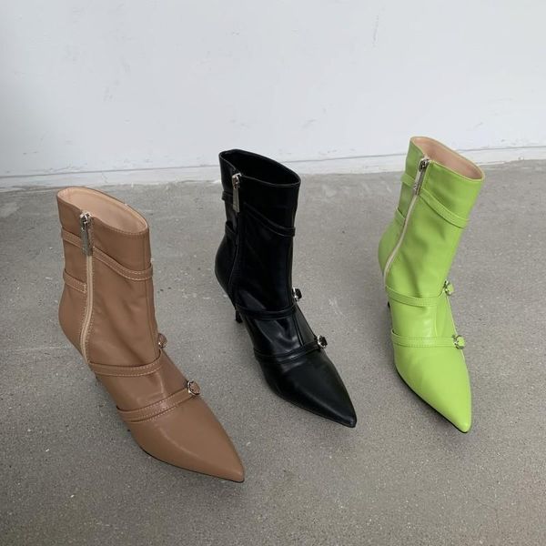 

boots lady leather women's shoes winter footwear zipper boots-women luxury designer high heel 2021 autumn rubber ankle fashion, Black