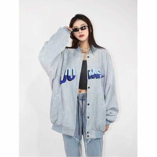 

men women's corduroy baseball uniform spring autumn retro oversize high street harajuku towel embroidered stand collar jacket 210526, Black;brown