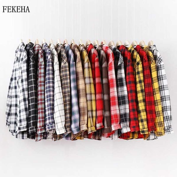 

fashion women plaid shirt chic checked blouse long sleeve female casual print shirts loose cotton blusas 201016, White