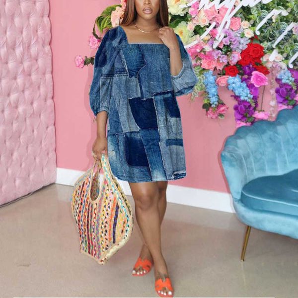 

plus size denim-like loose mini dress 210702, Black;gray