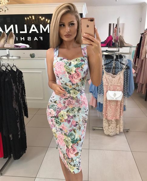 

2021 summer new office lady knee-length women bussiness style slim floral print pencil bandage es h 0zlo, Black;gray