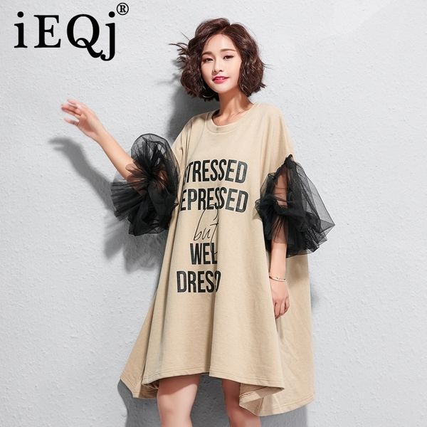 

ieqj 2021 spring summer round collar long lantern sleeve lace patchwork print pullovers casual dress women ag78001 210309, Black;gray