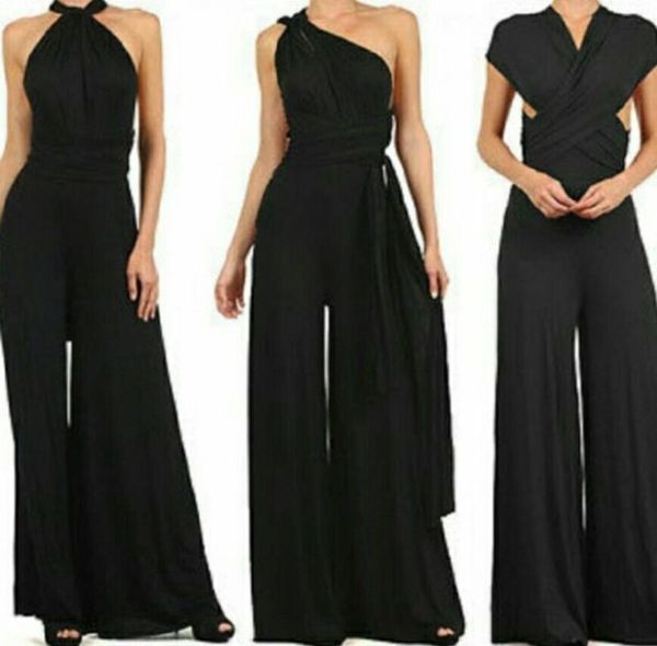

women's jumpsuits & rompers women elegant summer multi way wear wrap wedding party female rope cross bandage wide leg, Black;white