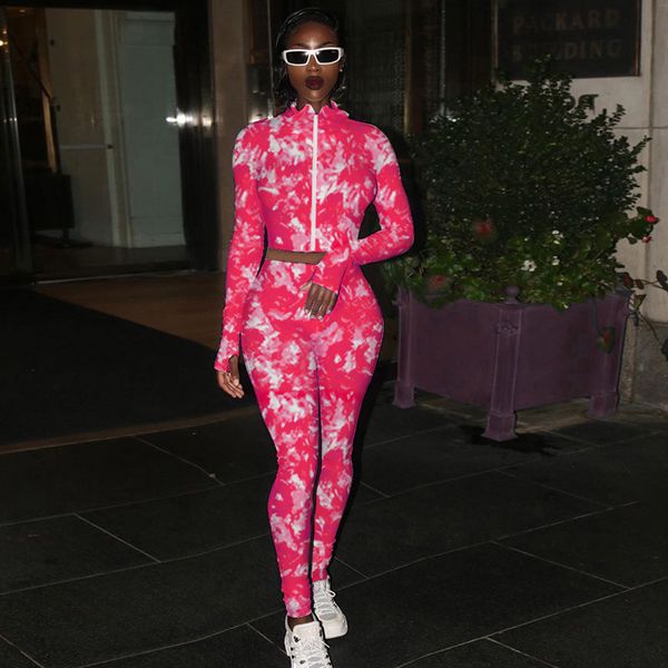 

sporty fashion tie dye 2 pc pants set sweatsuits for women jogger suit long sleeve matching sets tracksuits c66-di29, White