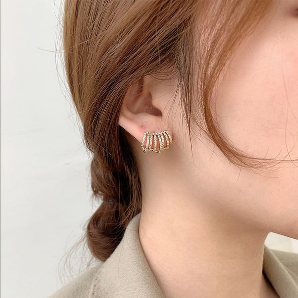 

special offer 70% off real gold electroplating female korean temperament net red sense zircon silver needle ring earrings simple small fashi, Golden;silver