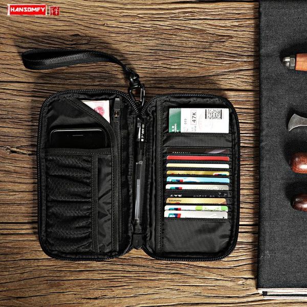 

original handmade new long wallet men's clutch bag multifunctional men leather card holder wallets simple black purses handbag, Red;black