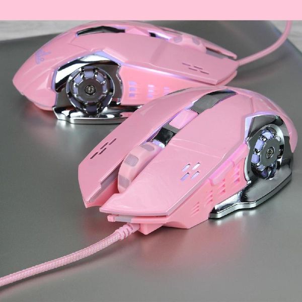 

mice pink game mouse 3200dpi white light usb optical wired for computer laptop