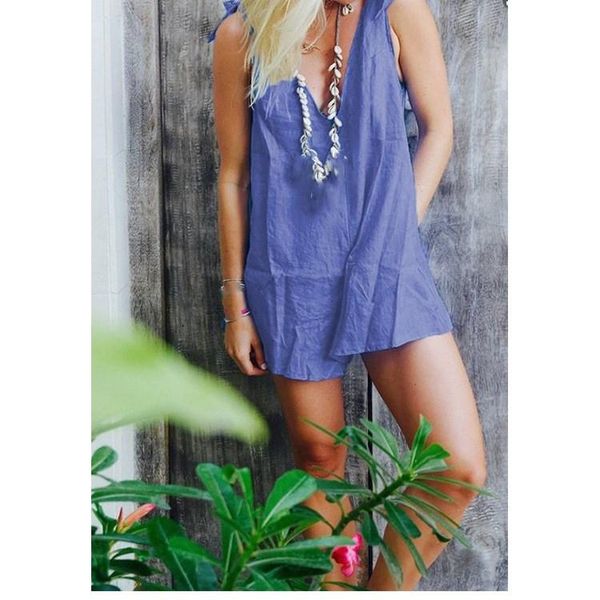 

women's jumpsuits & rompers nice summer women v neck beach jumpsuit loose solid sleeveless backless straps lace up bow short playsuit, Black;white