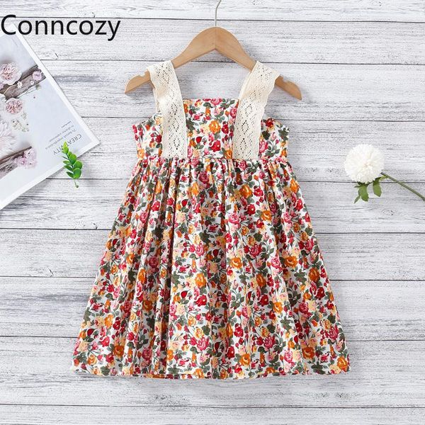 

girl's dresses children's clothing summer 2021 korean retro floral lace sling princess dress toddler girl girls clothes kids, Red;yellow