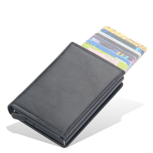 

card holders 2021 magnetic buckle holder multifunction wallet men pu leather foldable package vintage short women purses, Brown;gray