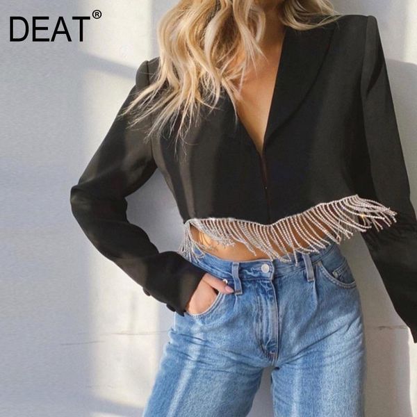

women's suits & blazers [deat] v-neck collar long sleeve solid black tassel diamond blazer short jacket mall goth korean spring women 2, White;black