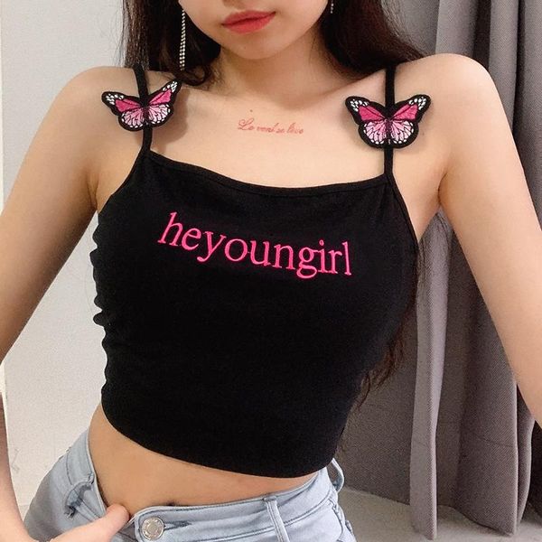 

women's tanks & camis girls butterfly strap crop fashion laides sleeveless chain vest tank clubwear summer cool culb, White