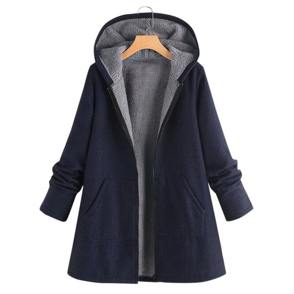 

women's jackets women winter warm outwear long sleeve hooded coats vintage fluffy fleece zipper coat loose female pocket jacket, Black;brown