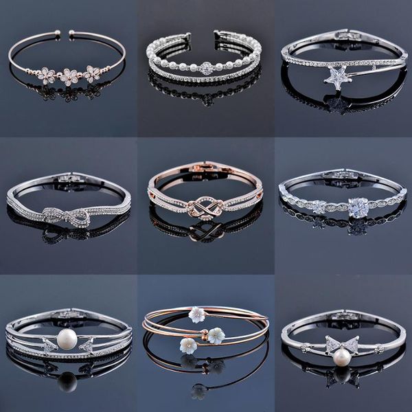 

bangle sinleery flower bow star crystal for women pearl bracelets on hand rose gold silver color wedding jewelry sl339 ssp, Black