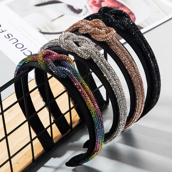 

summer hair band female color rhinestone knot catwalk wide edge headband, Silver