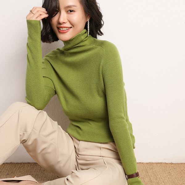 

2021 new women's warm knitting jumper female 100% cashmere merino wool turtleneck long sleeve sweater autumn winter ut6k, White;black