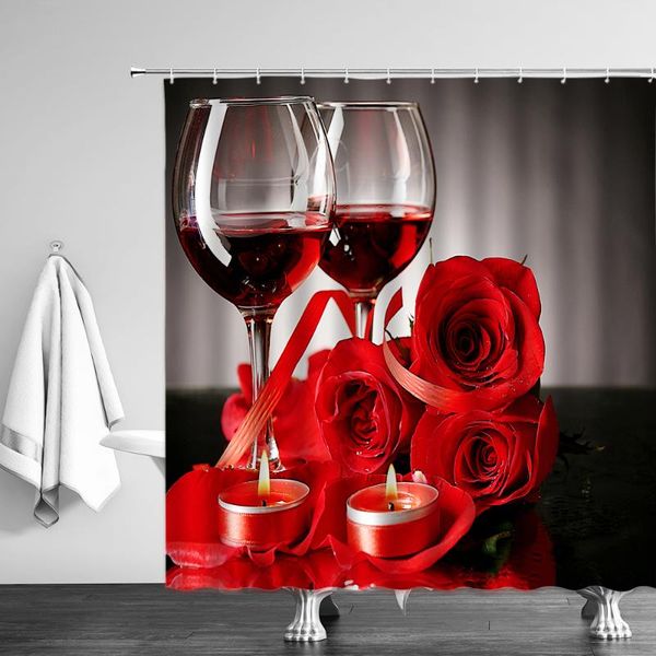 

shower curtains red wine glass beer mug curtain creative personality rose champagne cup celebrate bathroom curtains bathtub decor