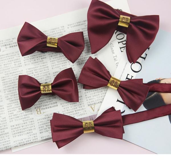 

neck ties men's solid color groom wedding bow tie burgundy double-layer happy word core-spun, Blue;purple