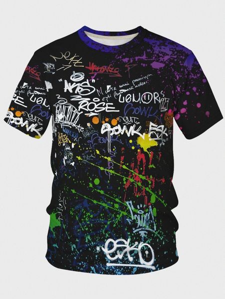 

men graffiti print round neck tee r1yz#, White;black