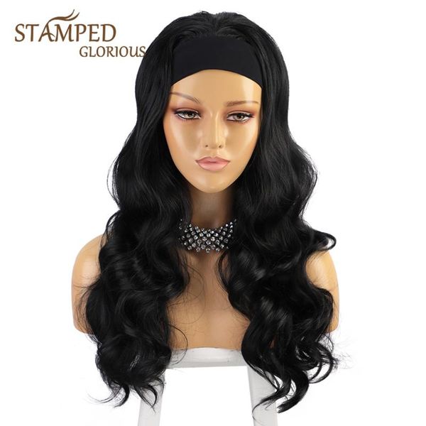 

synthetic wigs stamped glorious long wavy headband wig for black women easy to wear body wave headwraps hair fashion