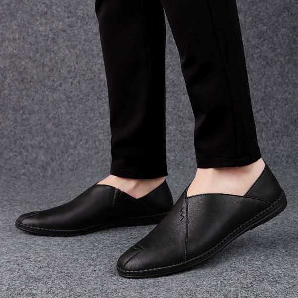 

dress shoes 2021 luxury genuine leather comfy casual breathable loafers men's moccasins slip-on flats driving eh47, Black