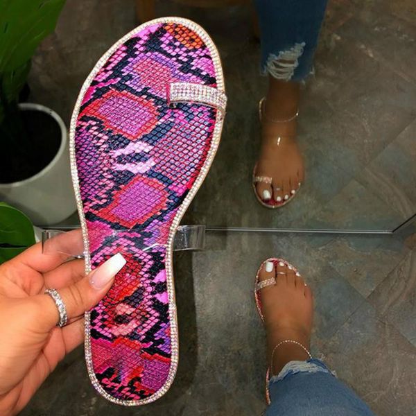 

flat heel transparent women slipper snake print fashion women summer shoes slip-on shiny crystal flip flops basic woman footwear, Black