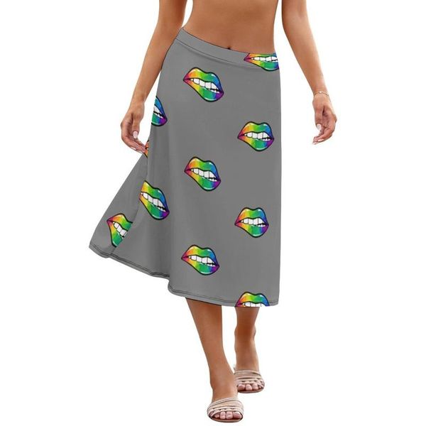 

skirts lip skirt polyester girl day elastic patterns midi, Black