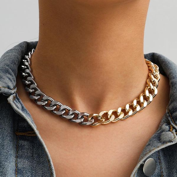 

chains fashion gold&silver color mixing metal thick chunky chain necklace for women girls punk big choker jewelry