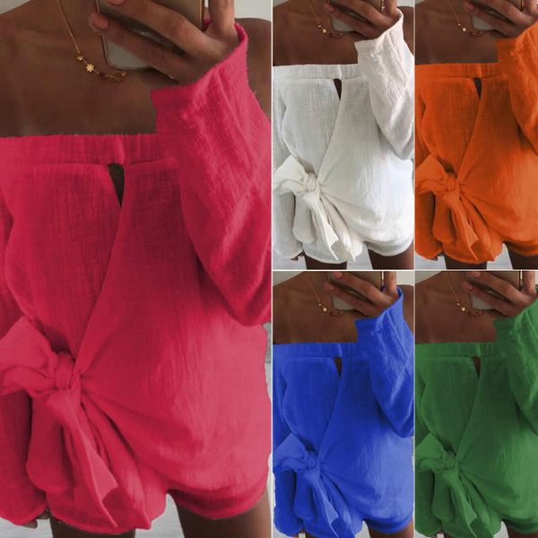 

women's jumpsuits & rompers women solid color fashion long sleeve clubwear evening party short jumpsuit romper plus size irregular knot, Black;white