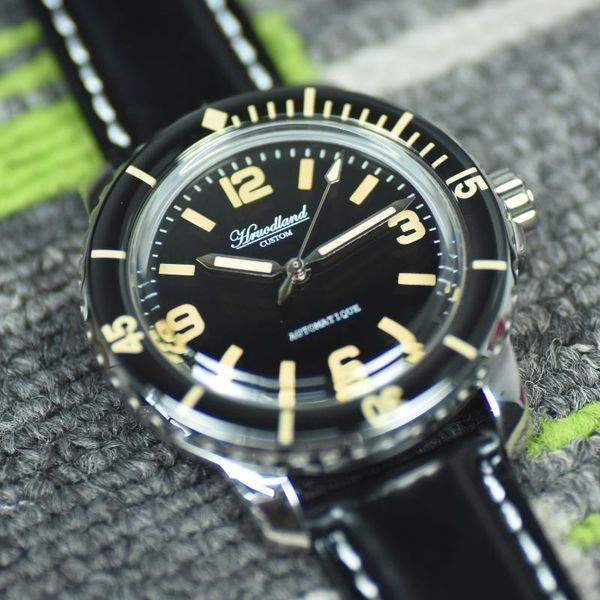 

wristwatches hruodland watch fifty fathoms bubble domed sapphire 41mm black dial 200m luxury men pt5000 sw200 automatic mechanical, Slivery;brown