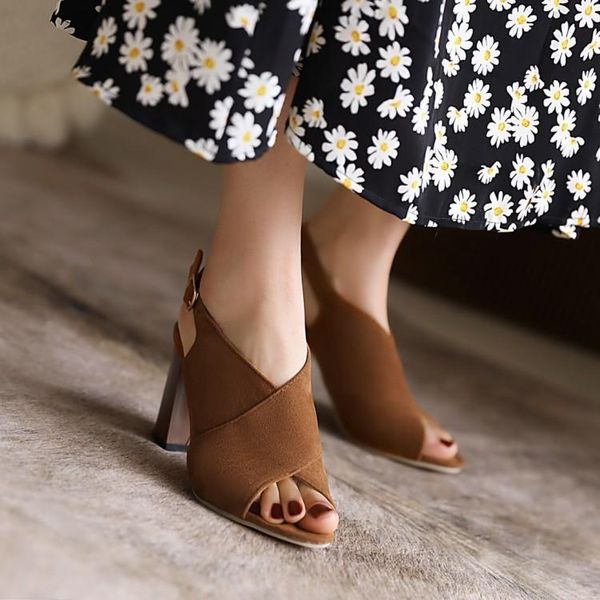 

sandals 2021 large shoes thick heels high fish mouth women's cross belt leisure one-line buckle comfortable women, Black