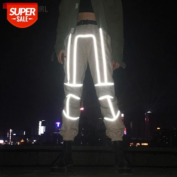 

heyoungirl hip hop harajuku reflective pants casual high waist cargo pants women joggers khaki ladies trousers cotton streetwear #xs55, Black;white