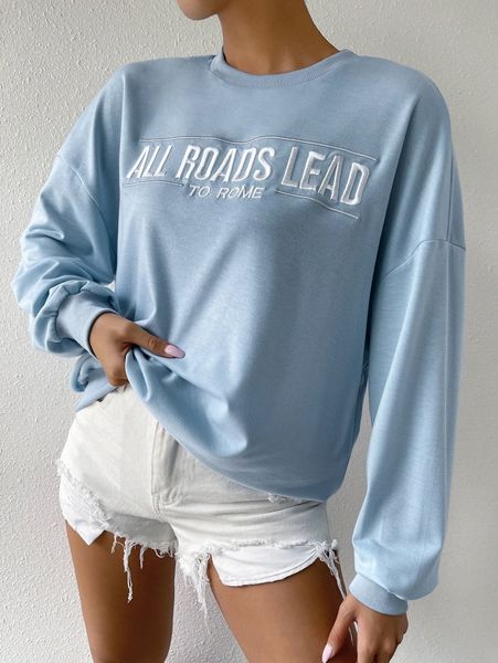 

slogan embroidery drop shoulder sweatshirt l65t#, White;black