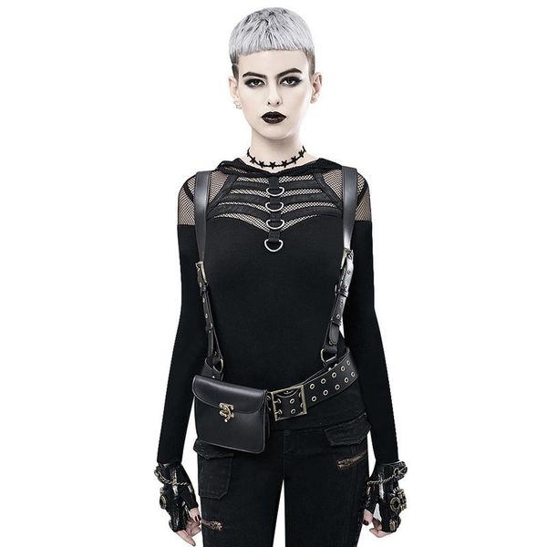 

waist bags small bag retro black pu leather motorcycle leg women men gothic victorian shoulder metal chain