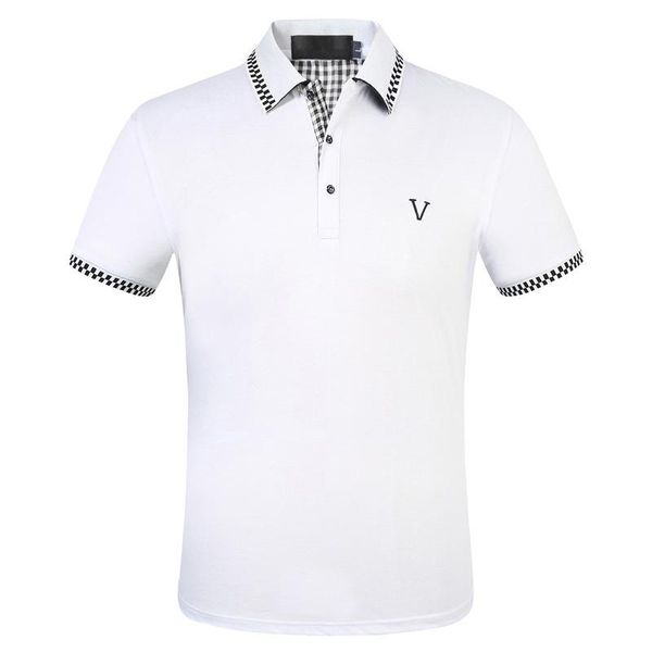 

2021 mens polo shirt retro brand classic t-shirt men tees embroidery shorts sleeve summer lapel solid color stripesplicing letter decoration, White;black