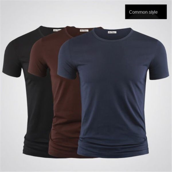 

modal ice silk short-sleeved t-shirt men's 2021 summer solid color white trend bottoming shirt clothes half-sleeved, Black;yellow