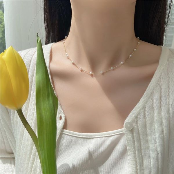 

chokers fashion simulated pearl pendant choker necklace women's wedding party clavicle chain accessories gifts bohemia jewellery, Golden;silver