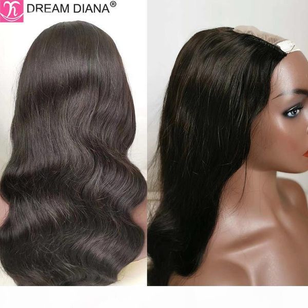 

dreamdiana brazilian hair body wave u part lace wig 100% remy human hair u part lace wig natural black 10"-32" long m, Black;brown