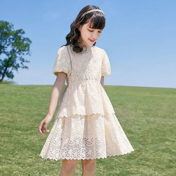

girl's dresses summer for girls fashion casual floral embroidery knee length gowns teens kids wedding birthday party layered dress, Red;yellow